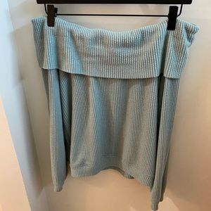 blue/ green off the shoulder sweater